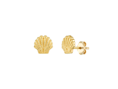 14K Yellow Gold Mini Seashell Stud Earrings by Midas Chain Discount