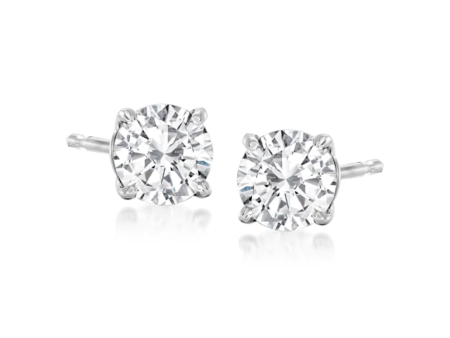 14K White Gold 0.77ctw Round Lab Diamond Solitaire Stud Earrings on Sale