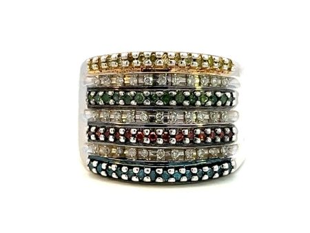 Estate Sterling Silver 0.47ctw White Diamond & Colored Diamond Multi Row Ring on Sale