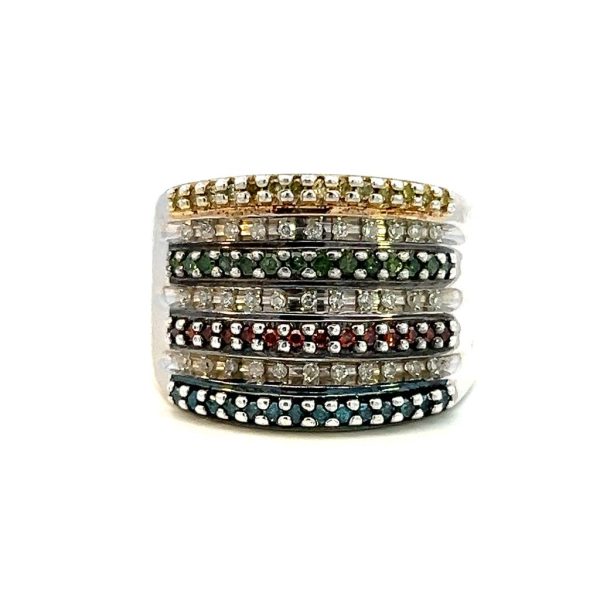 Estate Sterling Silver 0.47ctw White Diamond & Colored Diamond Multi Row Ring on Sale