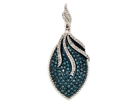 Estate Sterling Silver Blue Diamond Marquise Pendant Cheap