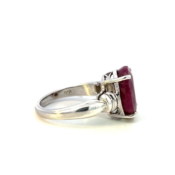 Estate Sterling Silver Oval Ruby Solitaire Ring For Cheap