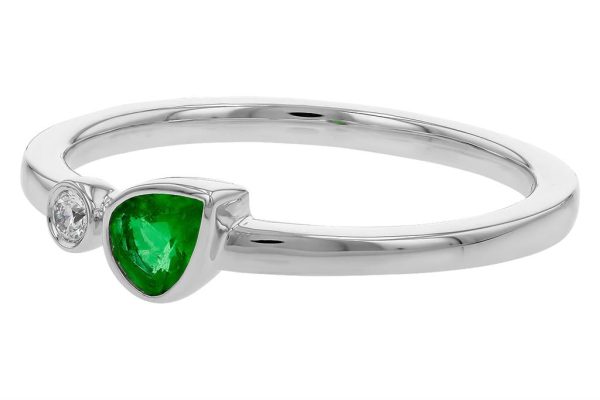 14K White Gold 0.22ctw Pear Emerald & Diamond Ring by Allison Kaufman Online now