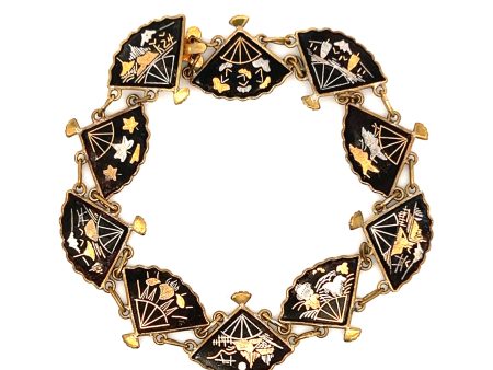 Estate Gold Filled Damascene Fan Link Bracelet Cheap