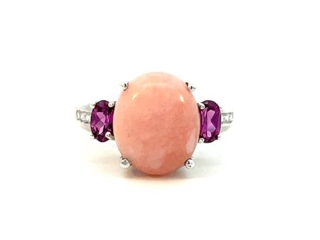 Estate Sterling Silver Faux Pink Coral & Sapphire Ring Fashion