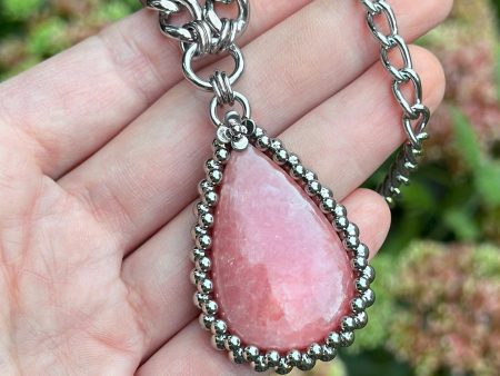 GEMSTONE Rhodochrosite Teardrop Pendant With Flower Online now