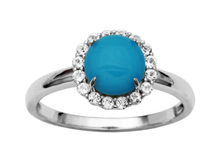 Sterling Silver Sleeping Beauty Turquoise & White Topaz Halo Ring by Samuel B. Fashion