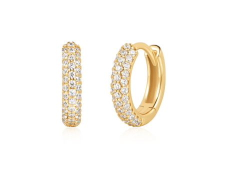 Gold Plated Pave Cubic Zirconia Huggie Hoop Earrings by Ania Haie Supply