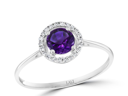 14K White Gold 0.52ctw Round Amethyst & Diamond Halo Ring Discount