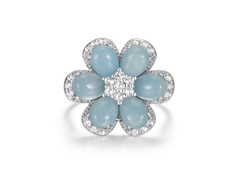 Sterling Silver Aquamarine & White Topaz Flower Ring by Samuel B. Hot on Sale