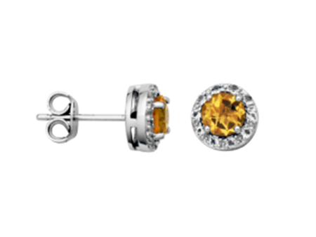 Sterling Silver Citrine & White Topaz Halo Stud Earrings by Samuel B. on Sale