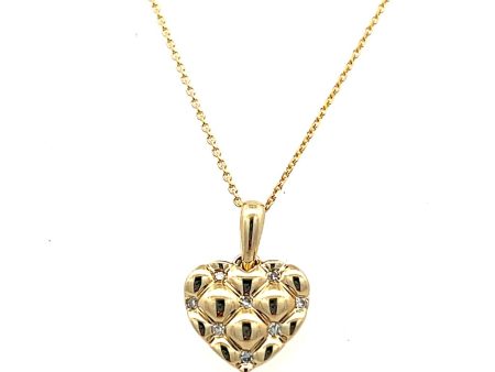 10K Yellow Gold 0.03ctw Quilted Diamond Heart Necklace Online Hot Sale