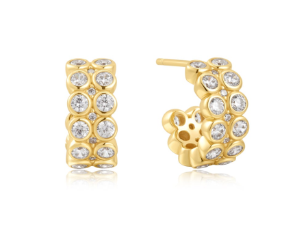 Gold Plated Cubic Zirconia Double Row Huggie Hoop Earrings by Ania Haie For Cheap