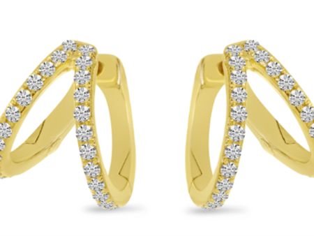 14K Yellow Gold 0.26ctw Diamond Double Huggie Hoop Earrings Discount