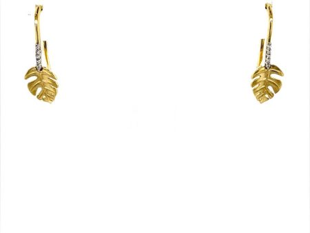 14K Yellow Gold 0.03ctw Diamond Leaf Drop Earrings For Discount