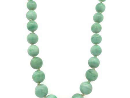 Estate 14K Yellow Gold Graduated Jade Bead Necklace Cheap