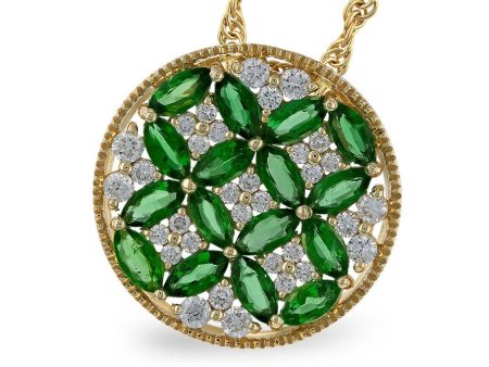 14K Yellow Gold 1.32ctw Emerald & Diamond Floral Medallion Necklace by Allison Kaufman Sale