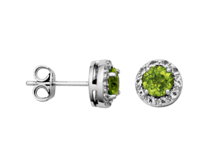 Sterling Silver Peridot & White Topaz Halo Stud Earrings by Samuel B. Online