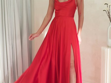 Anna Cowl Neckline Gown | Red Discount