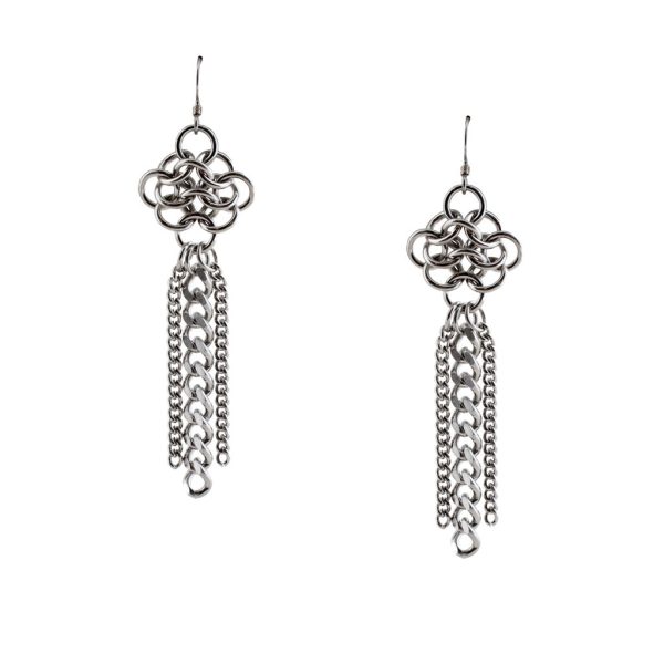 METAL Rosette & Tassel Earrings For Discount