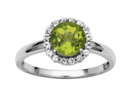 Sterling Silver Peridot & White Topaz Halo Ring by Samuel B. on Sale