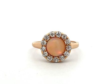 Estate 14K Yellow Gold 0.82ctw Opal & Diamond Halo Edwardian Ring Sale