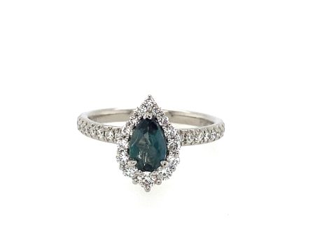 Platinum 1.13ctw Pear Alexandrite & Diamond Halo Ring For Discount