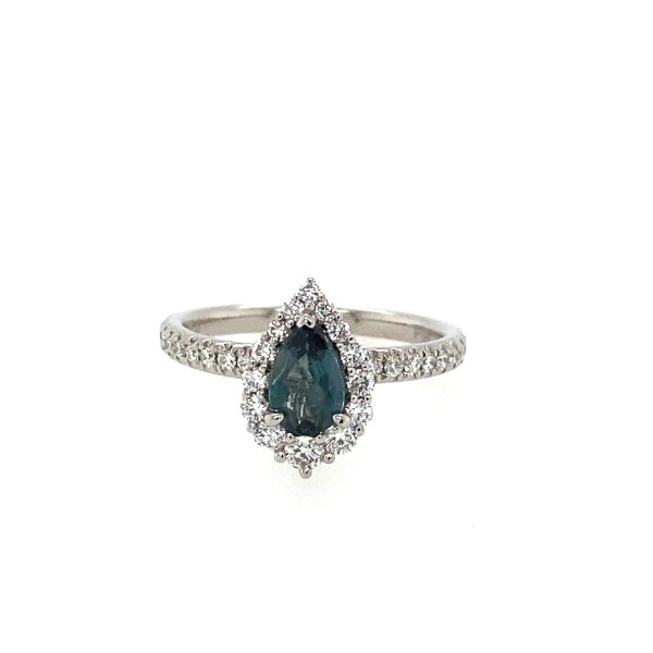 Platinum 1.13ctw Pear Alexandrite & Diamond Halo Ring For Discount