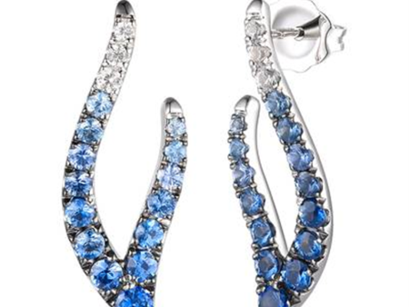 14K White Gold 1.21ctw Ombe Blue & White Sapphire Abstract Teardrop Earrings by Le Vian Supply