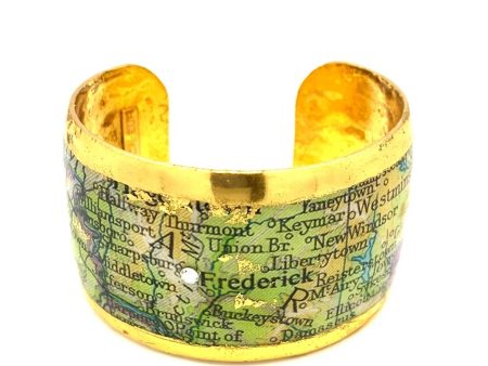 22K Gold Leaf Frederick,MD Map Cuff Bracelet by Evocateur Online now