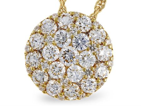 14K Yellow Gold 1.50ctw Round Diamond Cluster Disc Necklace by Allison Kaufman Sale