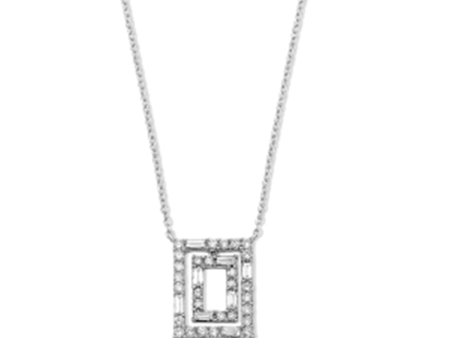 14K White Gold 0.47ctw Round & Baguette Diamond Geometric Necklace by Samuel B. Supply