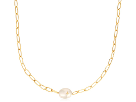 Gold Plated Freshwater Pearl Sparkle Solitaire Necklace by Ania Haie Fashion