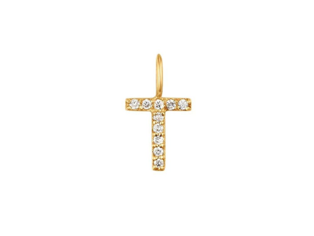 14K Yellow Gold 0.05ctw Round Diamond Inital  T  Pendant by Aurelie Gi Online Sale