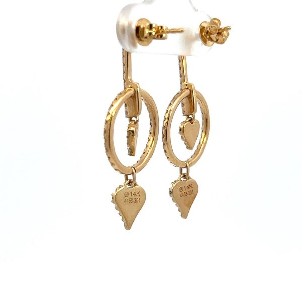 14K Yellow Gold 0.80ctw Round Diamond Geometric Drop Earrings Discount