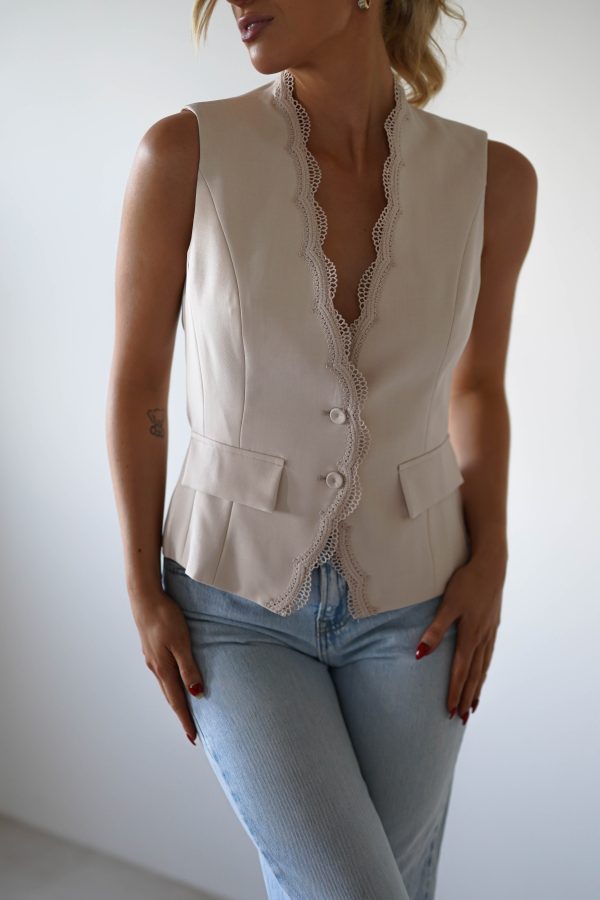 Rosha Lace Detail Waistcoat | Cream Online