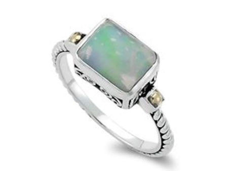 Sterling Silver & 18K Yellow Gold Emerald Cut Opal Solitaire Ring by Samuel B. Online Sale