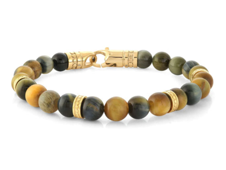 Stainless Steel IP Gold Tiger s Eye Bead Men s Bracelet Online Sale