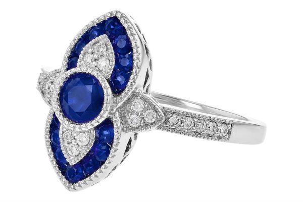 14K White Gold 0.80ctw Blue Sapphire & Diamond Ring by Allison Kaufman Online Sale