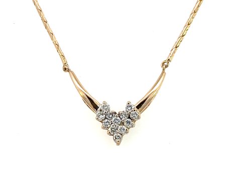 Estate 14K Yellow Gold 0.45ctw Round Diamond Cluster Chevron Necklace For Sale