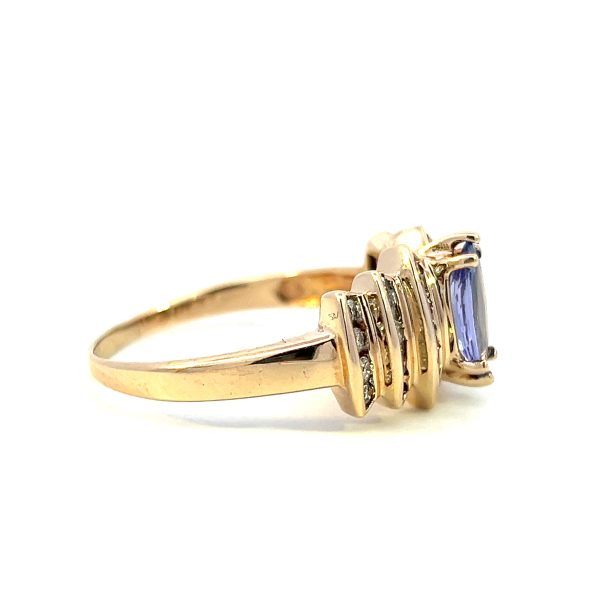 Estate 14K Yellow Gold Marquise Tanzanite & Diamond Multi Row Ring Cheap