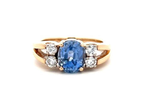 Estate 14K Yellow Gold 2.91ctw Oval Blue Sapphire & Diamond Ring Online now