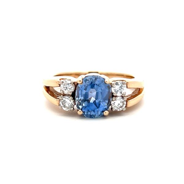 Estate 14K Yellow Gold 2.91ctw Oval Blue Sapphire & Diamond Ring Online now