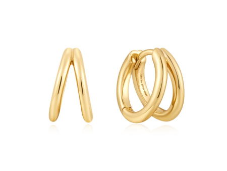 Gold Plated Double Huggie Hoop Earrings by Ania Haie Discount