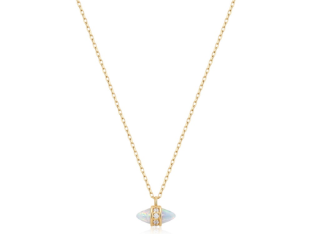 14K Yellow Gold Opal & Lab Diamond Drop Necklace by Aurelie Gi For Sale