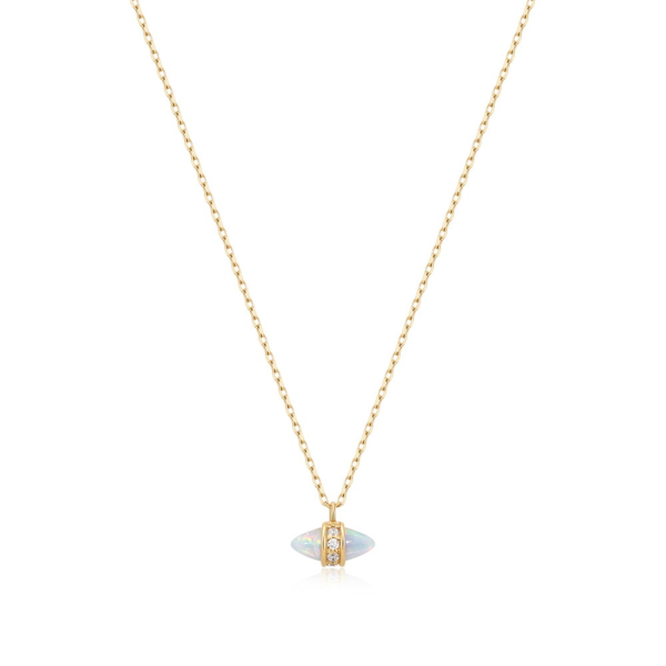 14K Yellow Gold Opal & Lab Diamond Drop Necklace by Aurelie Gi For Sale