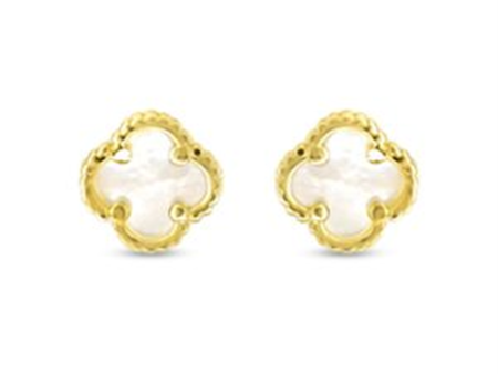 10K Yellow Gold Mother of Pearl Clover Stud Earrings Discount