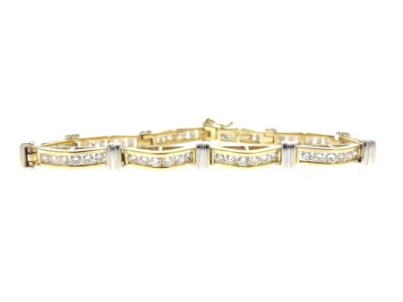 Estate 14K Two Tone Gold 3.09ctw Round Diamond Wave Link Bracelet Cheap