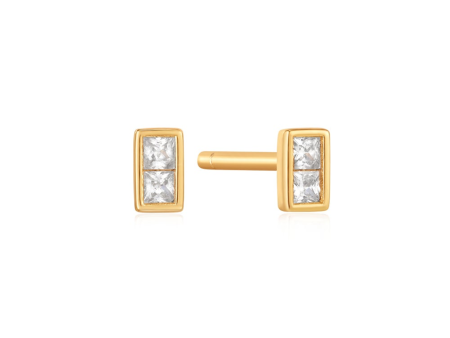 Gold Plated Cubic Zirconia Rectangle Stud Earrings by Ania Haie Sale