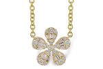 14K Yellow Gold 0.24ctw Baguette & Round Diamond Flower Necklace by Allison Kaufman Discount